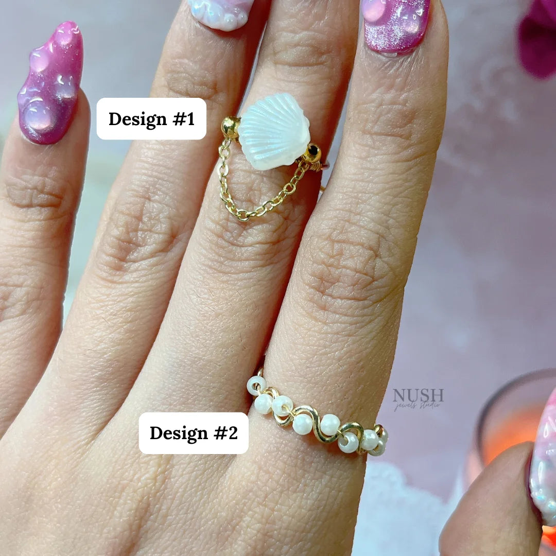 Pearl wave & shell rings (adjustable size)