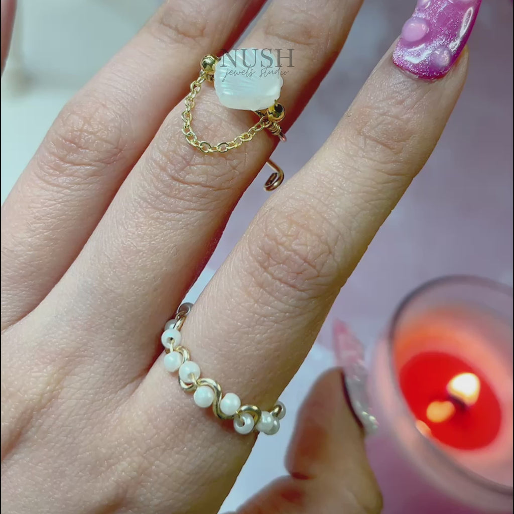 Pearl wave & shell rings (adjustable size)